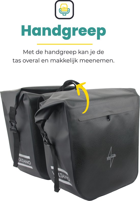 Voltano Dubbele Fietstas Rolltop Urban Black - 48 Liter - 100% Waterdicht - Fietstassen Electrische Fietsen