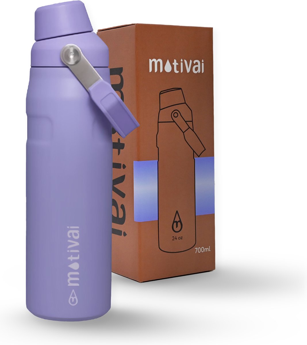 Motivai Fast Sip RVS Thermosfles met Draaidop & Handvat – 700ML (24oz) – Lekvrij & Dubbelwandig – Thermosbeker Waterfles To Go – BPA-vrij – Lila