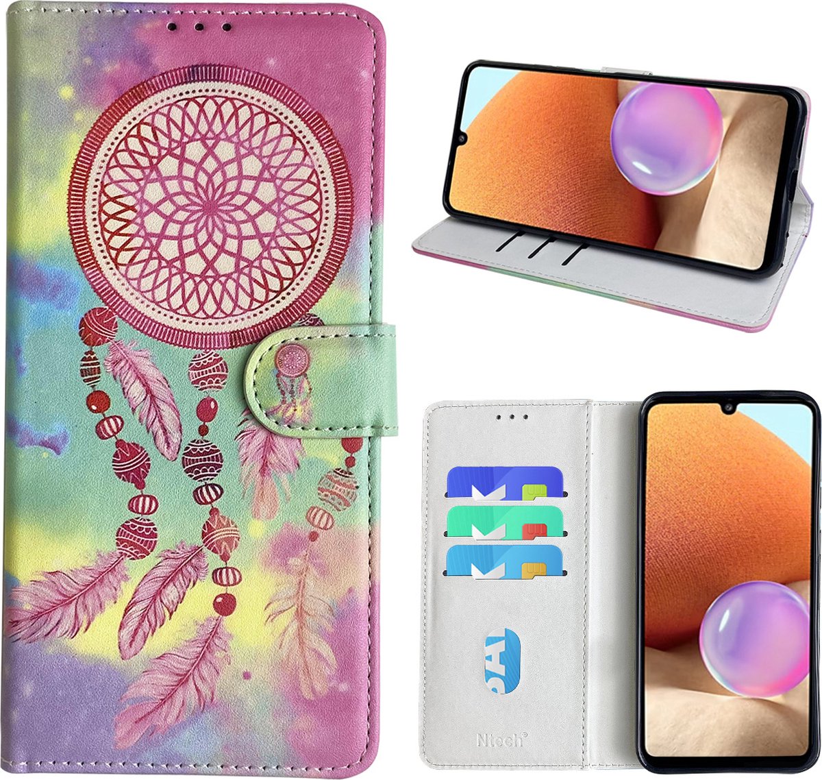 Hoesje geschikt voor Samsung Galaxy A32 4G Bookcase met dromenvanger print Roze