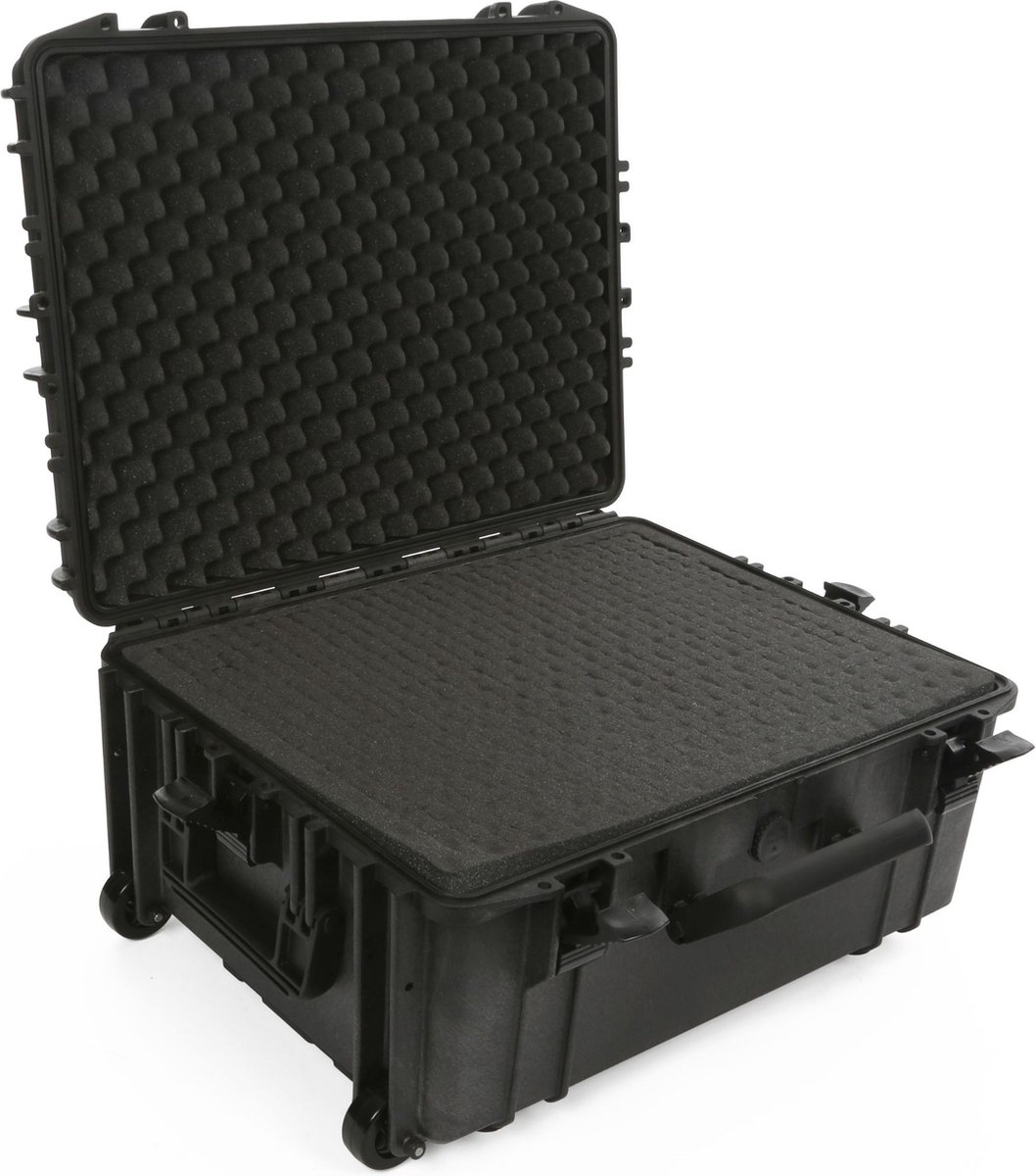 Perel Harde koffer, trolley, telescopisch handvat, waterdicht (IP67), noppenschuim, plukschuim, 4 sloten, polypropyleen, zwart, 604 x 473 x 283 mm