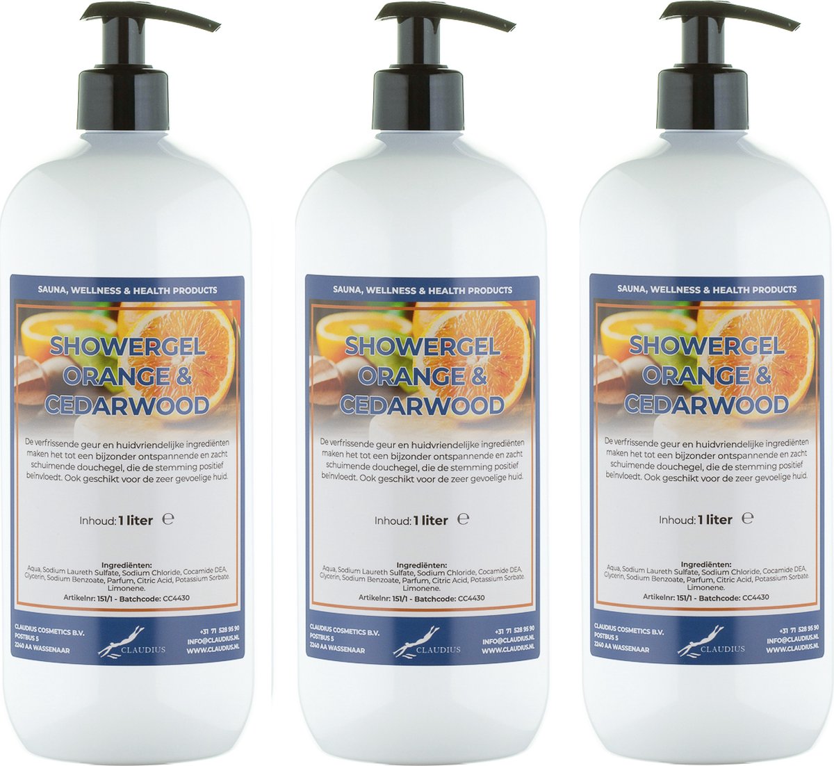 Goedkoopste Douchegel Sweet Orange & Cedarwood 1 liter - set van 3 stuks - met gratis pomp - showergel
