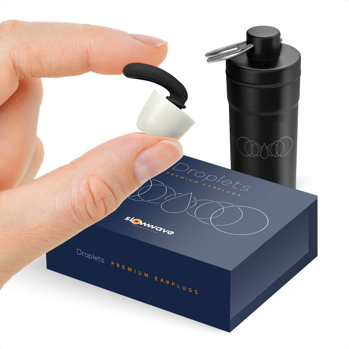 Goedkoopste Droplets Premium Earplugs - Innovatieve en stijlvolle oordopjes - Uniek design, optimaal comfort en uitstekende demping (26dB) - Geschikt voor slapen, werken, reizen, zwemmen, studeren en uitgaan - Kleur Midnight Black (zwart
