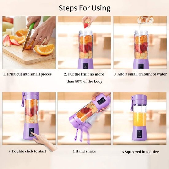 Mixer Smoothie Maker to Go Glas - Tragbarer Mini Blender 400ml Glasbehälter Smoothie Mixer mit 6-Klingen Edelstahl, USB Portable Blender für Saft, Shake Smoothie und Babynahrung