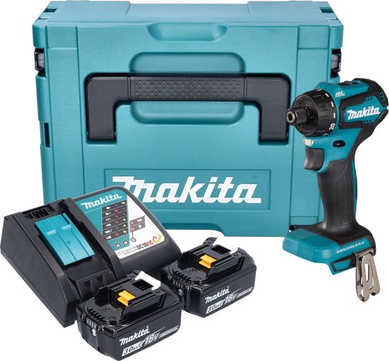 Makita DDF 083 RFJ accuboormachine 18 V 40 Nm 1/4'' borstelloos + 2x oplaadbare accu 3.0 Ah + lader + Makpac