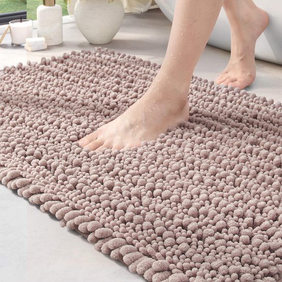 Relaxdays badmat katoen, 60 x 40 cm, antislip, wasbaar, badkamermat, voetmat badkamer, douchemat rechthoekig, beige