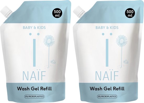Naïf - Coffret Gel Lavant Nettoyant - Recharge - Bébés & Enfants - aux Ingrédients Naturels - 2x 500ml