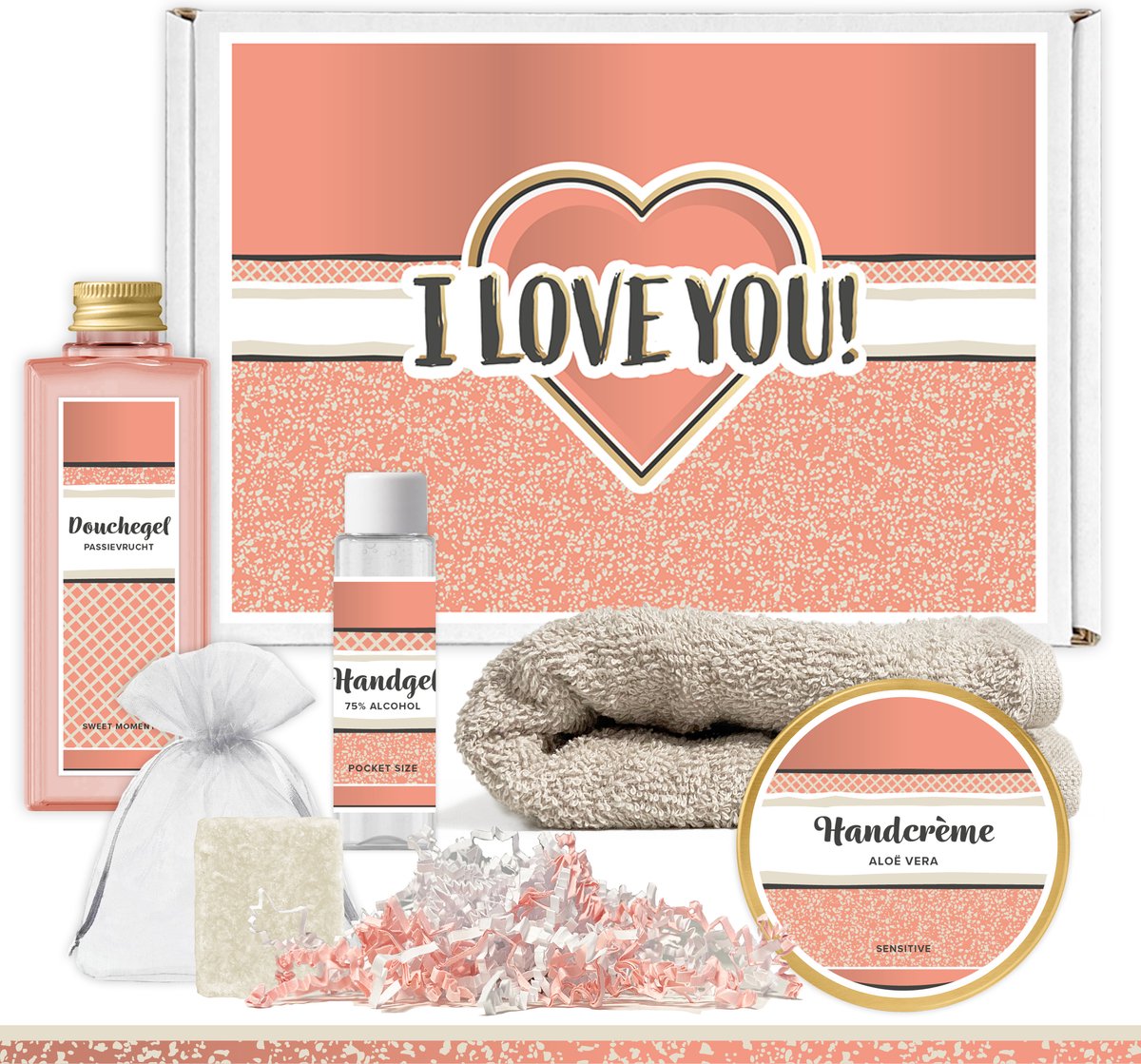 Goedkoopste Brievenbus cadeau “I love you!” - 5 producten - 250 gram I Brievenbuscadeautje voor haar - Giftset Woman - Luxe wellness brievenbusdoosje - Valentijn Cadeautje vrouw - Set Valentijnsdag - Vriendin - Gift for my love one - Girlfriend - Zalmroze