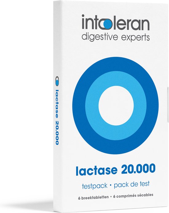 Foto: Intoleran lactase 20 000 testpack spijsverteringsenzymen 6 breektabletten lactase enzym voor lactose vertering en lactose intolerantie hoogst gedoseerd vegan voedingssupplement