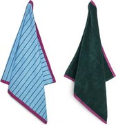 Theedoek en Handdoek Set - Vivid - Blauw - Groen - Paars - Biologisch Katoen