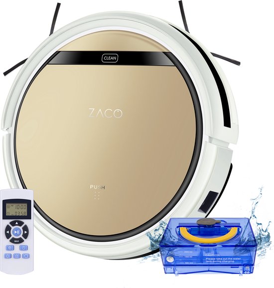 ZACO V5sPro - stofzuigrobot - met dweilfunctie - met laadstation - dweilrobot - automatisch stofzuigen - voor harde vloeren, parket, laminaat, tegels valbeveiliging - zakloos - 60db - Goud