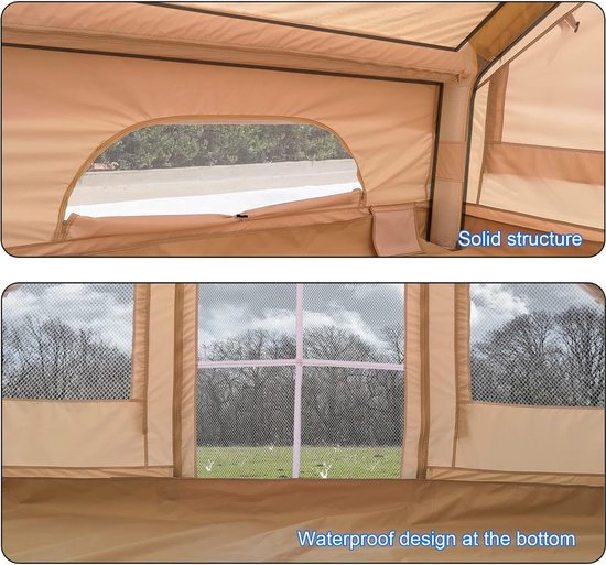 DARTMOOR Opblaastent Voor 4-6 Personen – Met Pomp, 300x210x210 Cm, Waterdicht, Dubbele Deuren & Ramen, 4-seizoenen, Supersnel Op Te Zetten