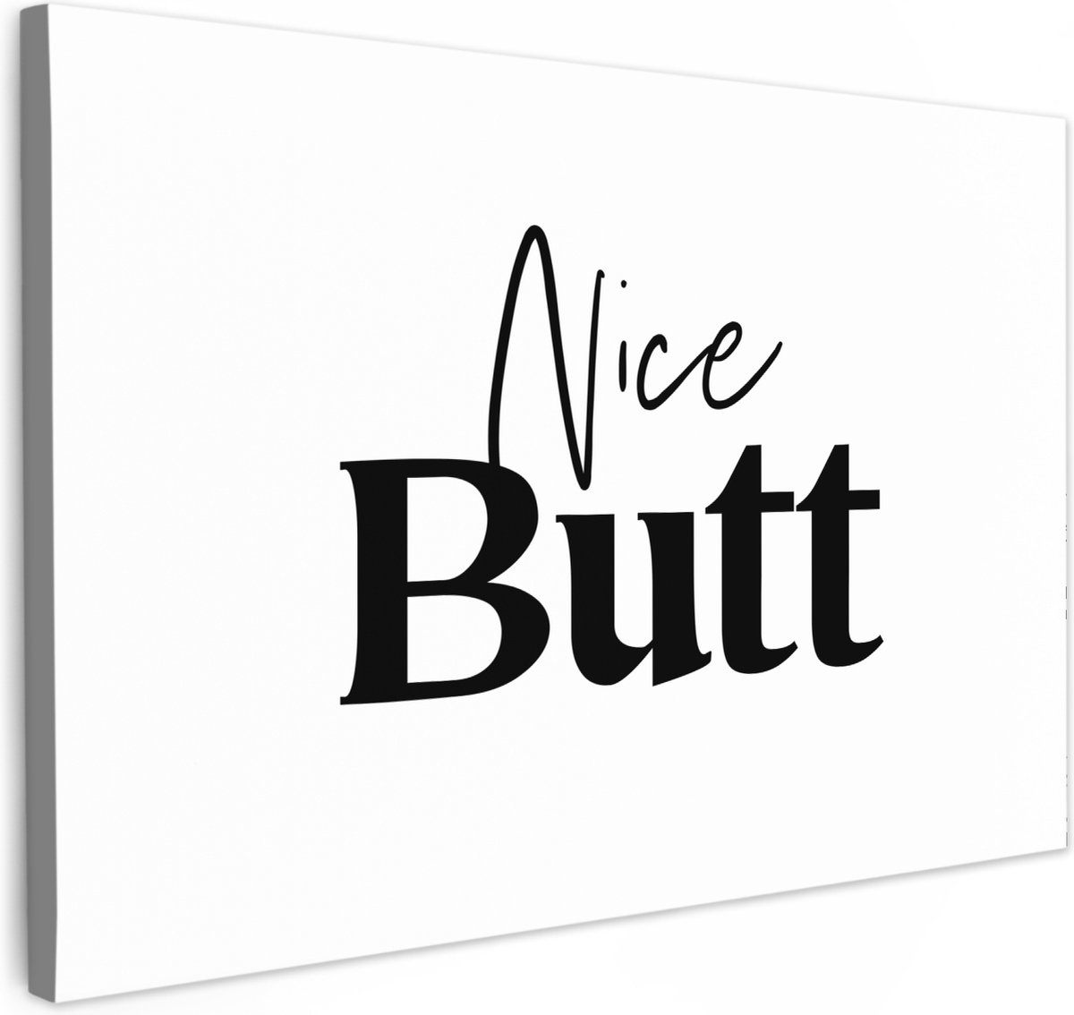 Canvas schilderij 30x20 cm - Wanddecoratie badkamer Quote - Nice butt - Wit - Spreuken - M