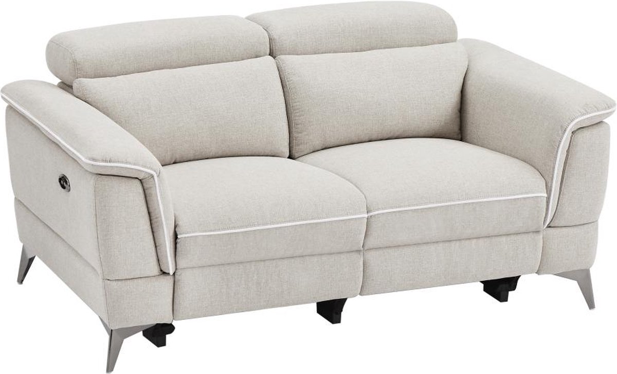Vente-unique Elektrische relax-zitbanken met 3 en 2 plaatsen in beige stof MACARI