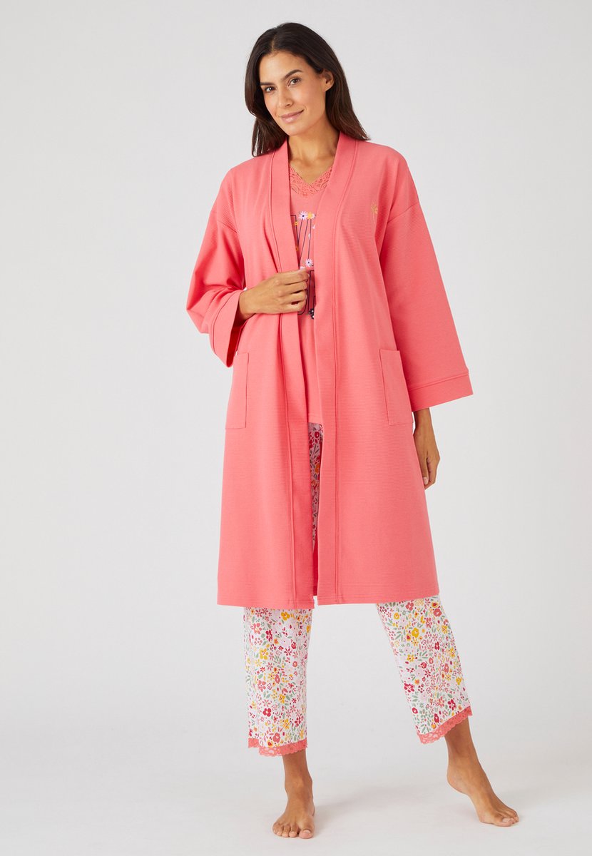 Damart Peignoir en jersey gaufre fibres recyclees Femme Rose 46 48 L bol