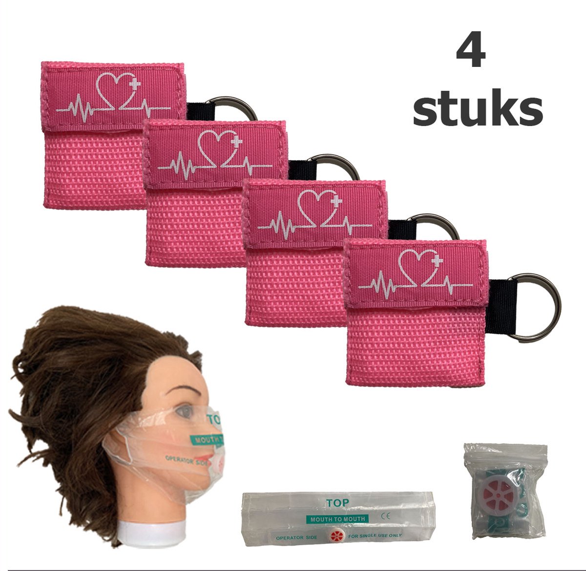 Goedkoopste Reanimatiemasker - Kiss of Life - Beademingsmasker - Sleutelhanger - Veilig reanimeren - Rose - 4 stuks
