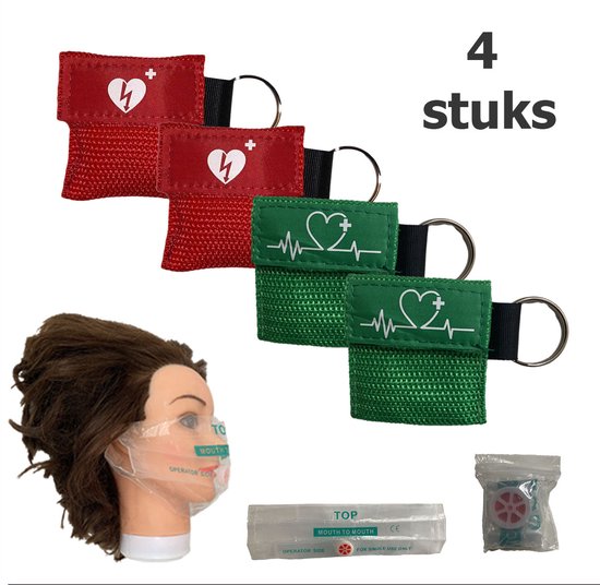 Foto: Kiss of life cpr masker reanimatiemasker beademingsdoekje beademingsmasker sleutelhanger 4 stuks rood groen 2 jaar garantie