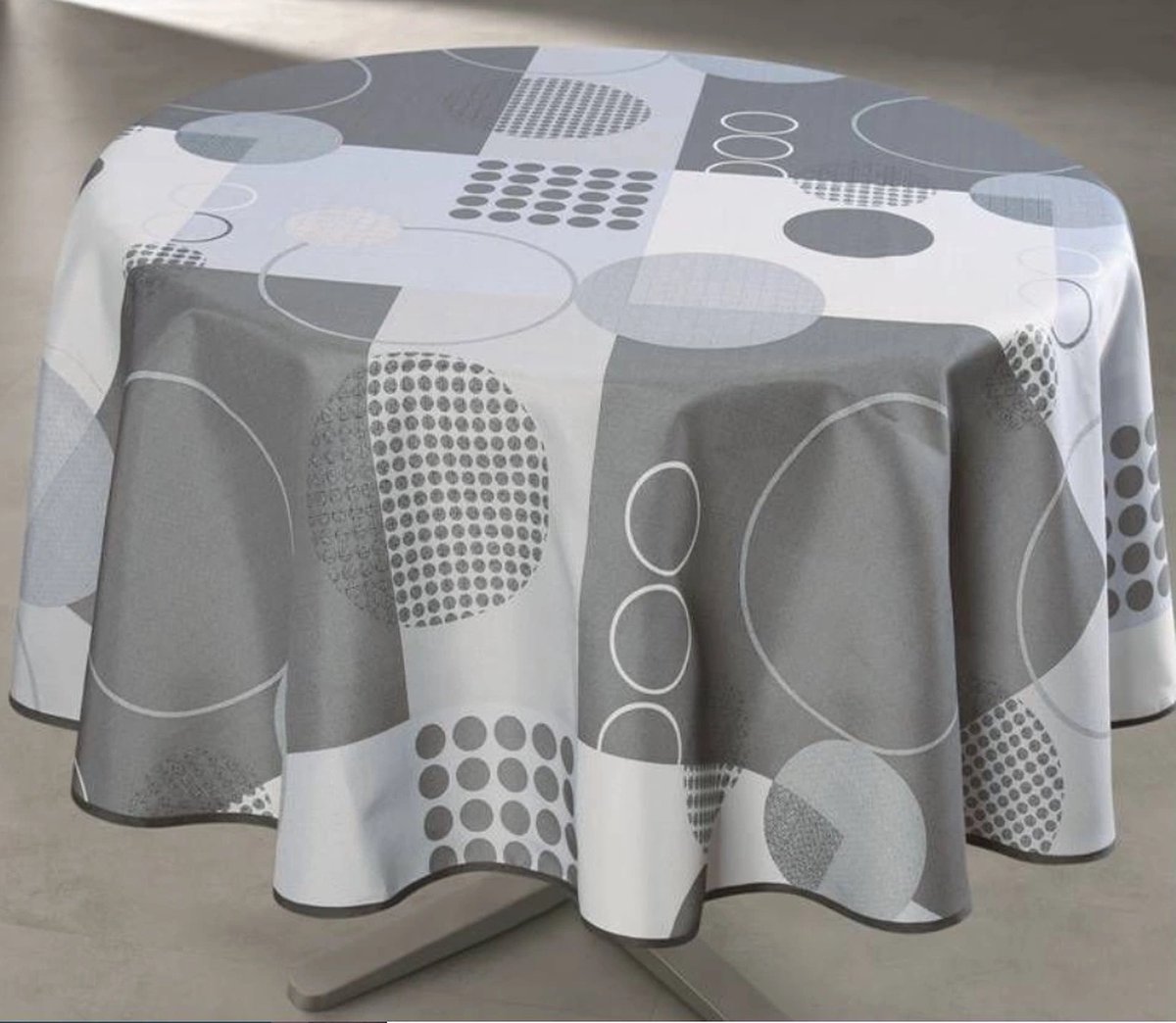 Strijkvrij Provençaals Tafelkleed, Vocht en VuilWerend, Gris Cercles, 300x145cm