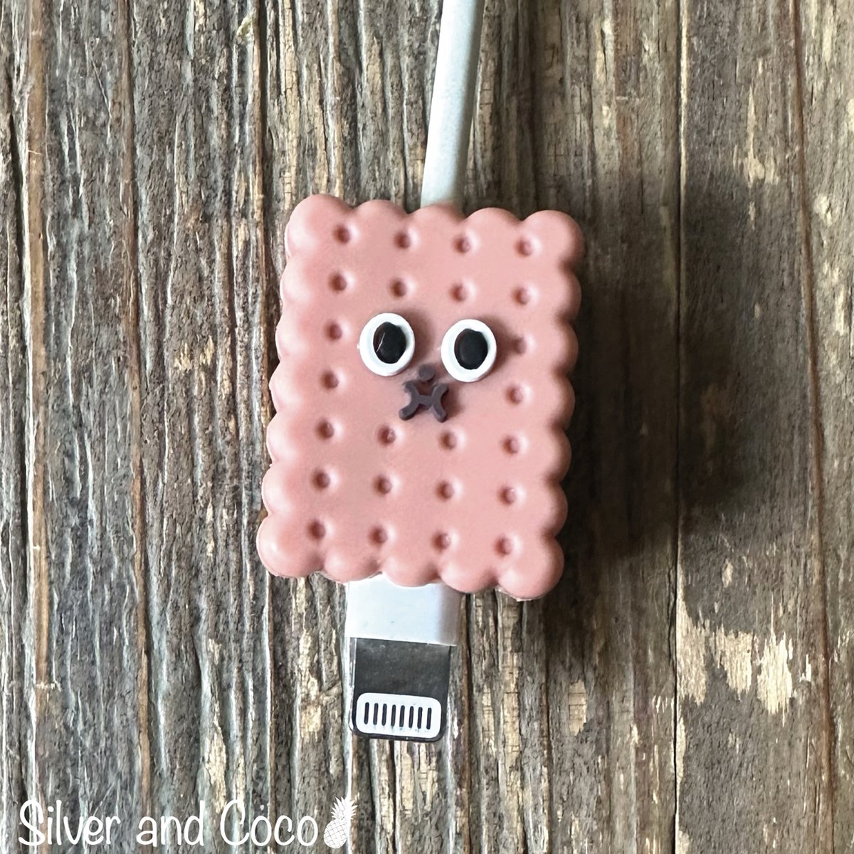 SilverAndCoco® - Kabeldiertjes / Kabelprotector / Kabelbeschermer Mobiele Telefoon Kabel Lader beschermer / Kabelbijter iPhone iPad Android oplader - Koekje
