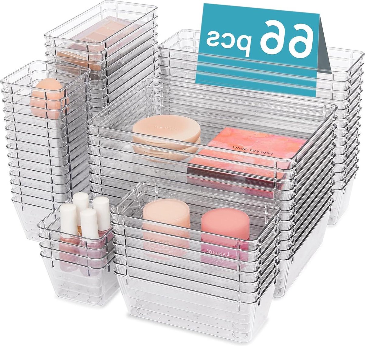 66PCS Clear Plastic Drawer Organizers Set - Perfect for Home and Office Organization