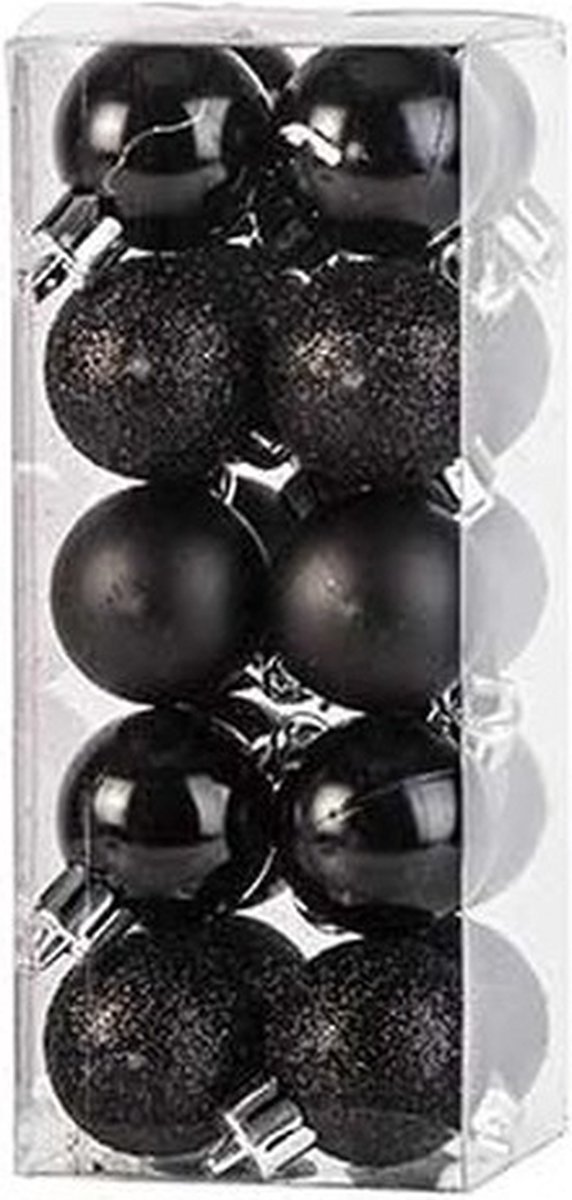 Cosy & Trendy Kerstballen mini - 20x - zwart - D3 cm - kunststof - kerstversiering - Onbreekbare plastic kerstballen