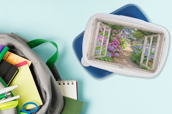 Lunch box Blauw - Lunch box - Boîte à pain - Hortensia - Transparent - Fleurs - Été - Violet - Bloc - 18x12x6 cm - Enfants - Garçon
