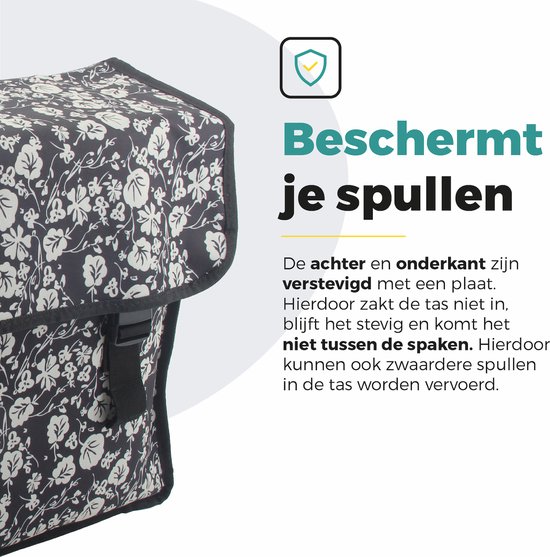 Voltano Dubbele Fietstas Midnight Blossom - Zwart Met Bloemen - 38 Liter - 100% Waterdicht Polyester - Vrolijke Fietstassen van Voltano — afbeelding 2