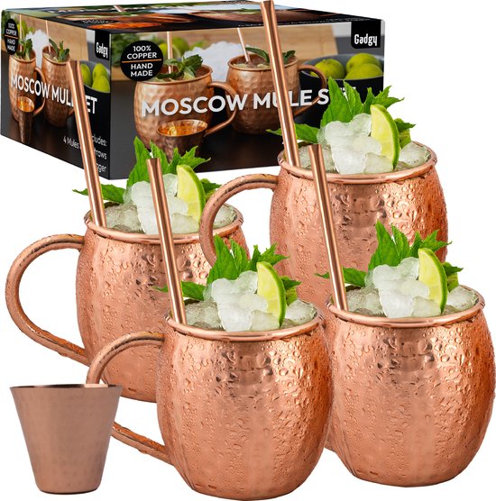 Foto: Gadgy moscow mule bekers 4 delige set 100 koper cocktailset 4 cocktailglazen 4 rietjes 1 barmaatje cadeau voor vrouw en man