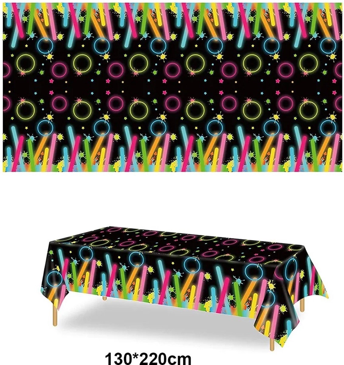 Neon Tafelkleed / Tafellaken Cirkels - Plastic - 130 x 220 cm - Verjaardag Versiering