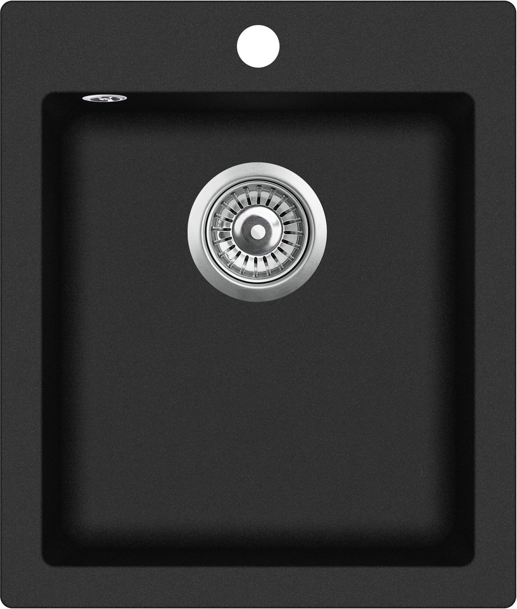 GURARI granieten spoelbak SQS 100 -601 AW, 42,5/50 cm, (1 st), keuken gootsteen, inbouw granieten gootsteen zwart, incl. sifon, 42,5x50