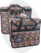Voltano Enkele Shopper Fietstas - 17 Liter - Floral Fiesta - Zwart Met Kleurrijke Bloemen - Waterdicht - Luxe Universele Bevestiging