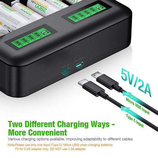BONAI Batterijlader, 8 Slots LED-batterijlader voor AA/AAA Ni-MH Ni-CD