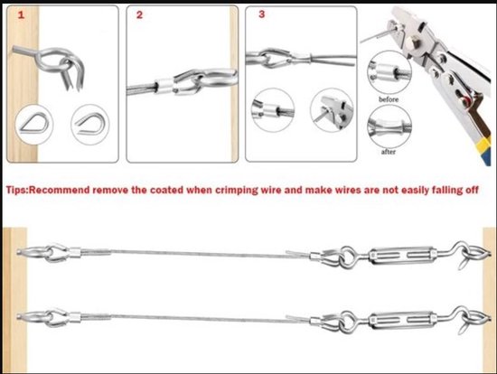 TooTaci Tuindraad Kit - 30m PVC Gecoate RVS Kabel, Met Draaischroef En Oogbouten