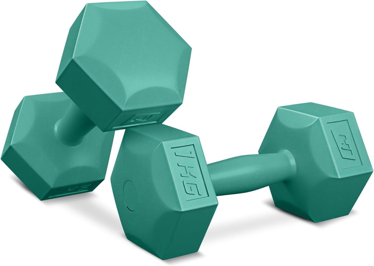 Hop-Sport halters van kunststof halters - (sets van 2 1kg-10kg) zeshoekige vorm praktisch en functioneel ideaal voor thuis- en fitnesstraining (2x1kg)