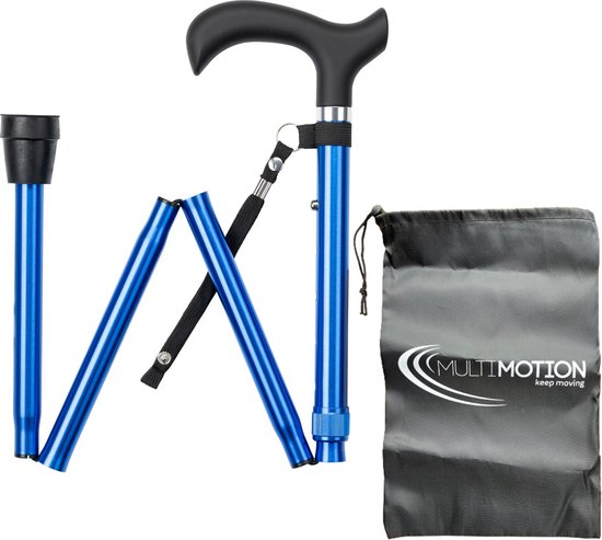 Wandelstok opvouwbaar Blauw met ergonomisch comfort handvat en polsbandje -Inclusief opbergtasje - Loopstok - Verstelbaar 82 - 94 cm - Lichtgewicht