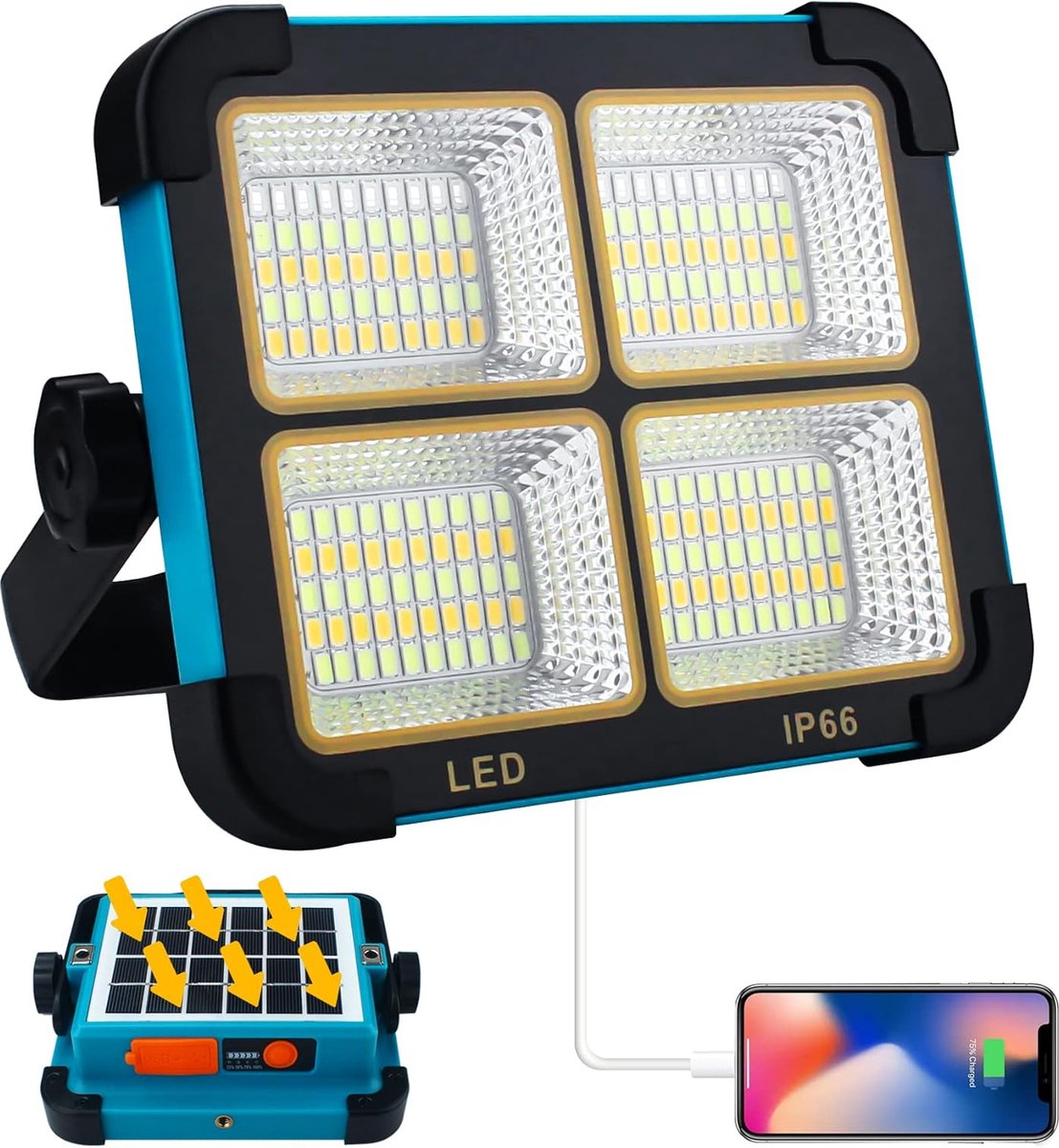 LED-Bouwlamp- 4800mAh-batterij Draagbaar 50W Waterdicht Noodverlichting Stroomuitval