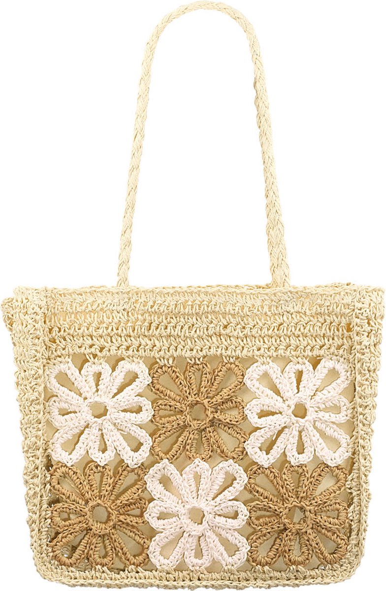 Strandtas flower future - gebroken wit