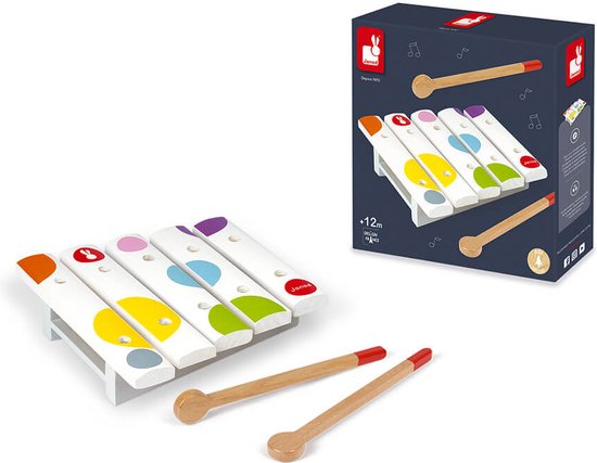 Janod Confetti - Mini Xylofoon - Houten Xylofoon Met 5 Noten En 2 Stokjes