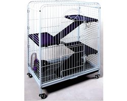 Konijnenhok voor Buiten Chinchilla Cavia Fretten Kooi Toren op Wielen Verticale Vorm 3 Verstelbare Platforms Wit Blauw Konijnenhok voor Buiten