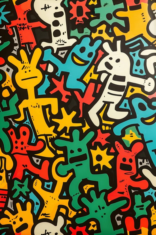 Keith Haring Geinspireerd Poster | Poppen Poster | Kunst Poster | Street Art Poster | Graffiti Poster | Iconisch Poster | 50x70cm | Wanddecoratie | Muurposter | S3465PVD | Geschikt om in te lijsten