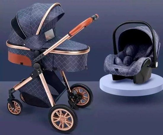 Luxe Multifunctionele 3 in 1 Combi Kinderwagen - Kwalitatieve Buggy - Opklapbare Wandelwagen - Maxi Cosi stijl - Incl. Autostoel - Blauw