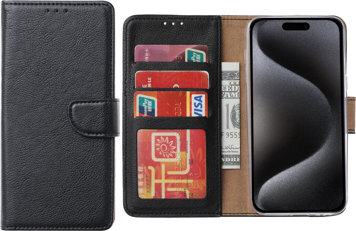 Hoesje Geschikt voor iPhone 15 Pro – Arara bookcase met pasjeshouder- Zwart