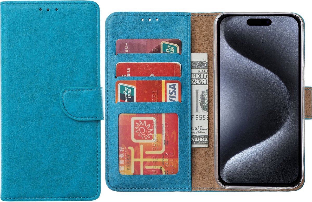 Hoesje Geschikt voor iPhone 15 Pro Max – Arara bookcase met pasjeshouder- Blauw