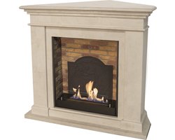 Xaralyn Bio-ethanol haard - Kos-Corner BME - wit natuursteen - 3 KW verwarming - haardombouw inclusief inbouwhaard - schouw - hoekhaard