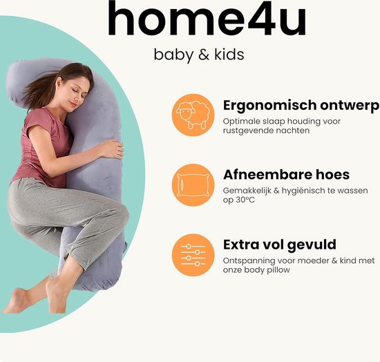 Zwangerschapskussen XXL J-vormig Lichaamskussen Grijs 140 x 80 cm Uitwasbare hoes - Zijslaapkussen Voedingskussen Borstvoedingskussen Body pillow voor Zwangere Vrouwen van Koala Babycare — afbeelding 5