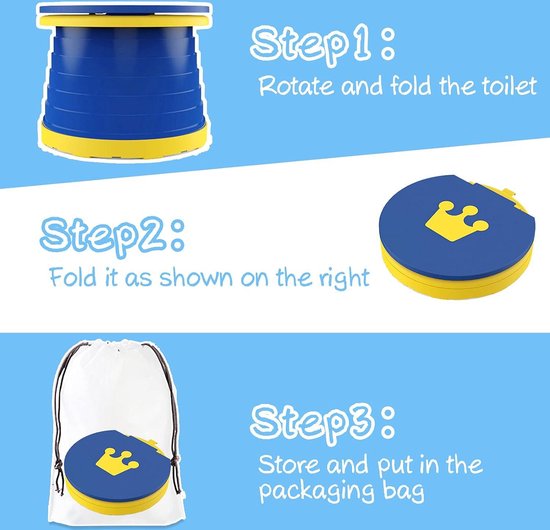 Toiletbril voor kinderen - Opklapbare toiletstoel met reistas - Indoor Outdoor Travel Potje Baby Training - Blauw — afbeelding 3