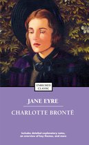 Couverture du livre Jane Eyre de Charlotte Brontë avec une peinture d'une femme portant un chapeau et une écharpe violette.