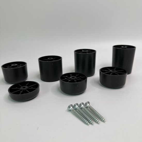 SKIR'CO (Pack van 20 stuks zwarte kunststof meubelpoten, hoogte 25 mm, rond 50 mm meubelpoten, inclusief schroeven (20