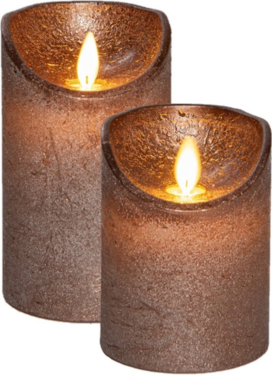 Anna's Collection LED kaarsen/stompkaarsen - 2x st - brons - D7,5 cm - wax - warm wit