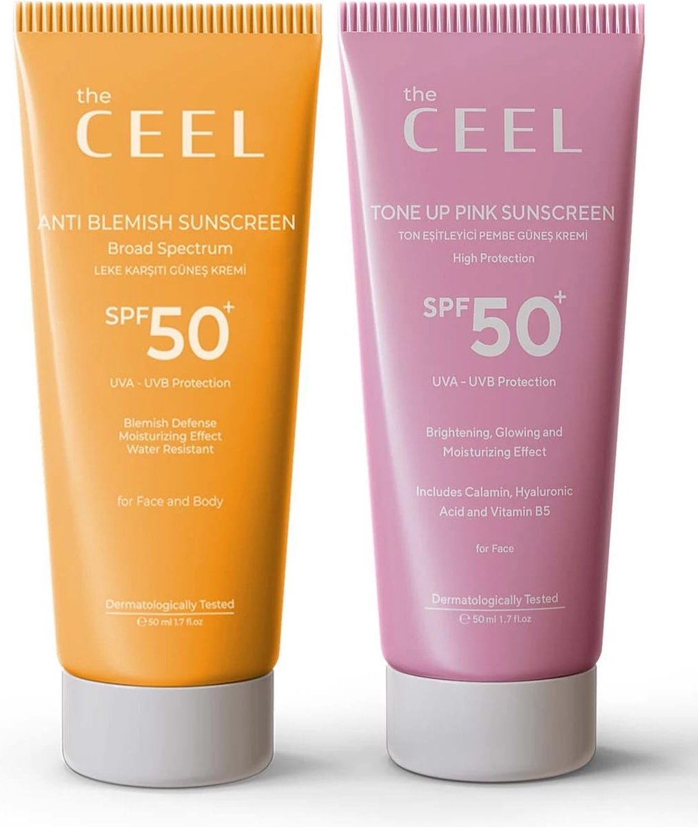 Goedkoopste Voordeelset van egaliserende anti-vlekken zonnecrèmes met hoge bescherming spf 50 - Anti-vlekken zonnecrème spf 50 & Egaliserende zonnecrème pink tone up - Beschermende, egaliserende en stralende effecten - Voordeelset met 2 stuks