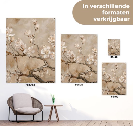 Affiche de jardin 60x80 cm - Décoration de jardin Fleurs - Moderne - Beige - Wit - Fleur - Affiche pour le jardin - Décoration extérieure - Peinture de jardin de clôture - Décoration murale en tissu de jardin - Décoration murale en tissu de balcon